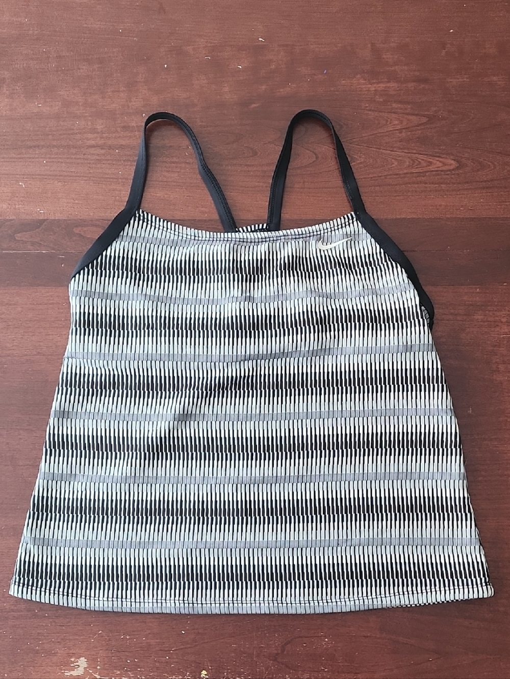 Nike Black & White Striped Swim Cami with Thin Straps